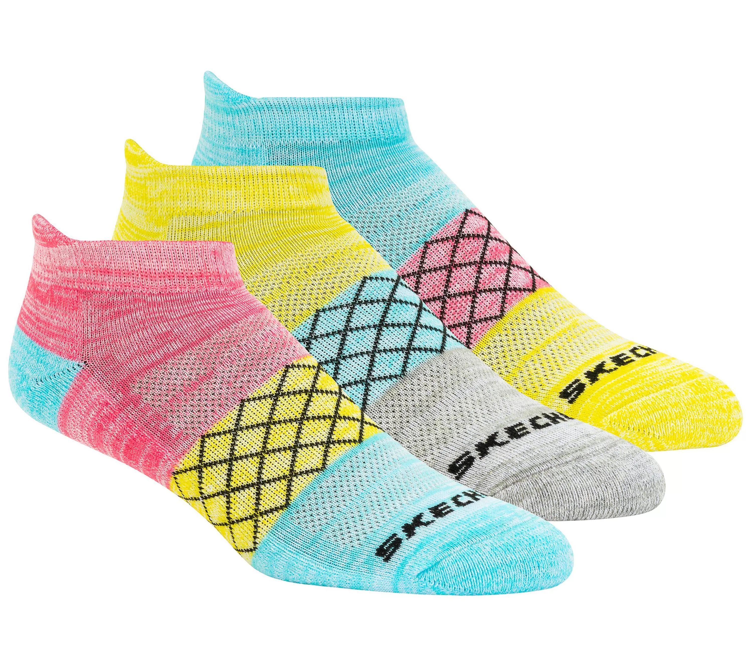 3 Pack Multi Diamond Heel Tab Socks-SKECHERS Discount