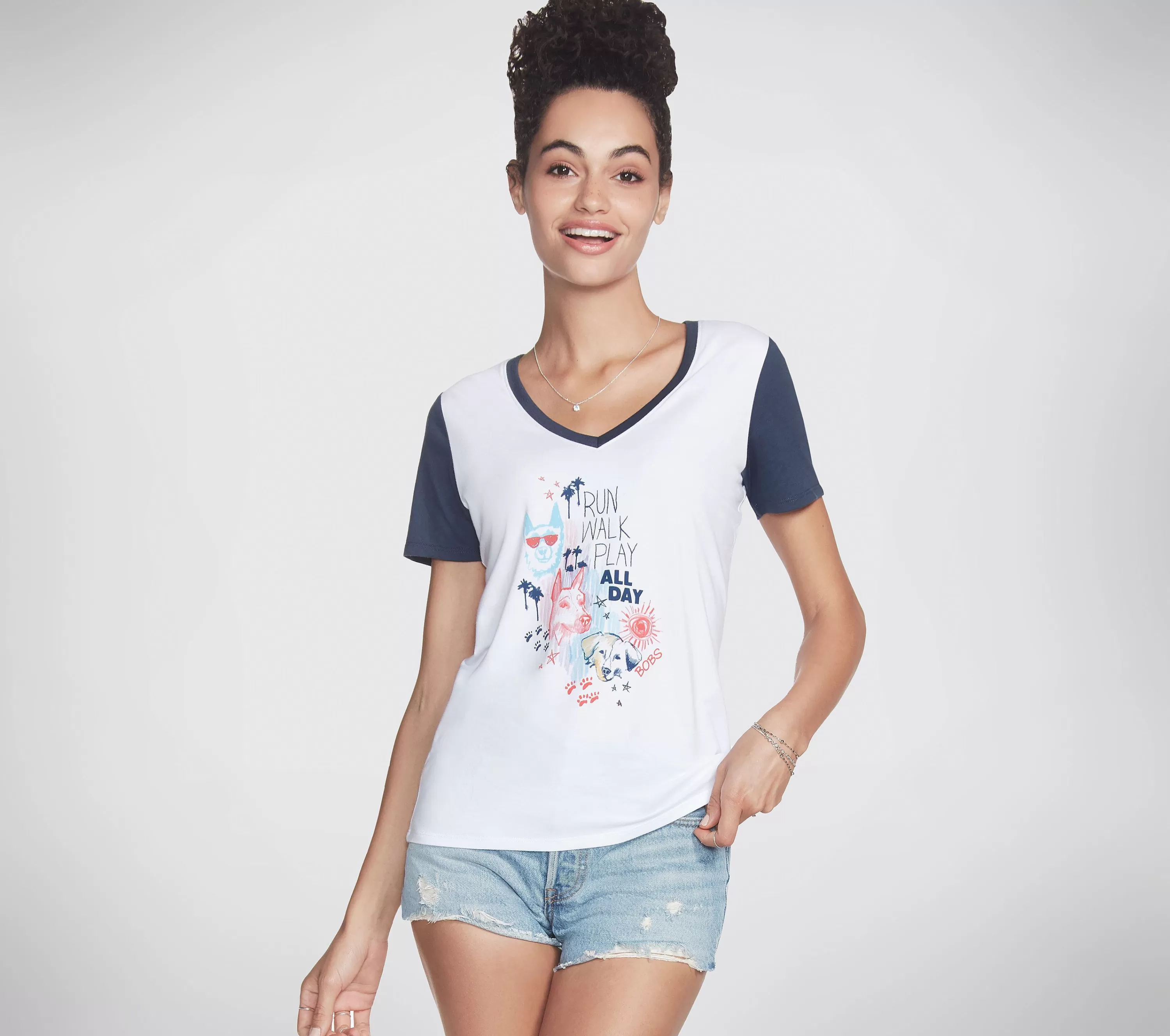 Bobs Apparel Run Walk V Neck Tee Shirt-SKECHERS Clearance