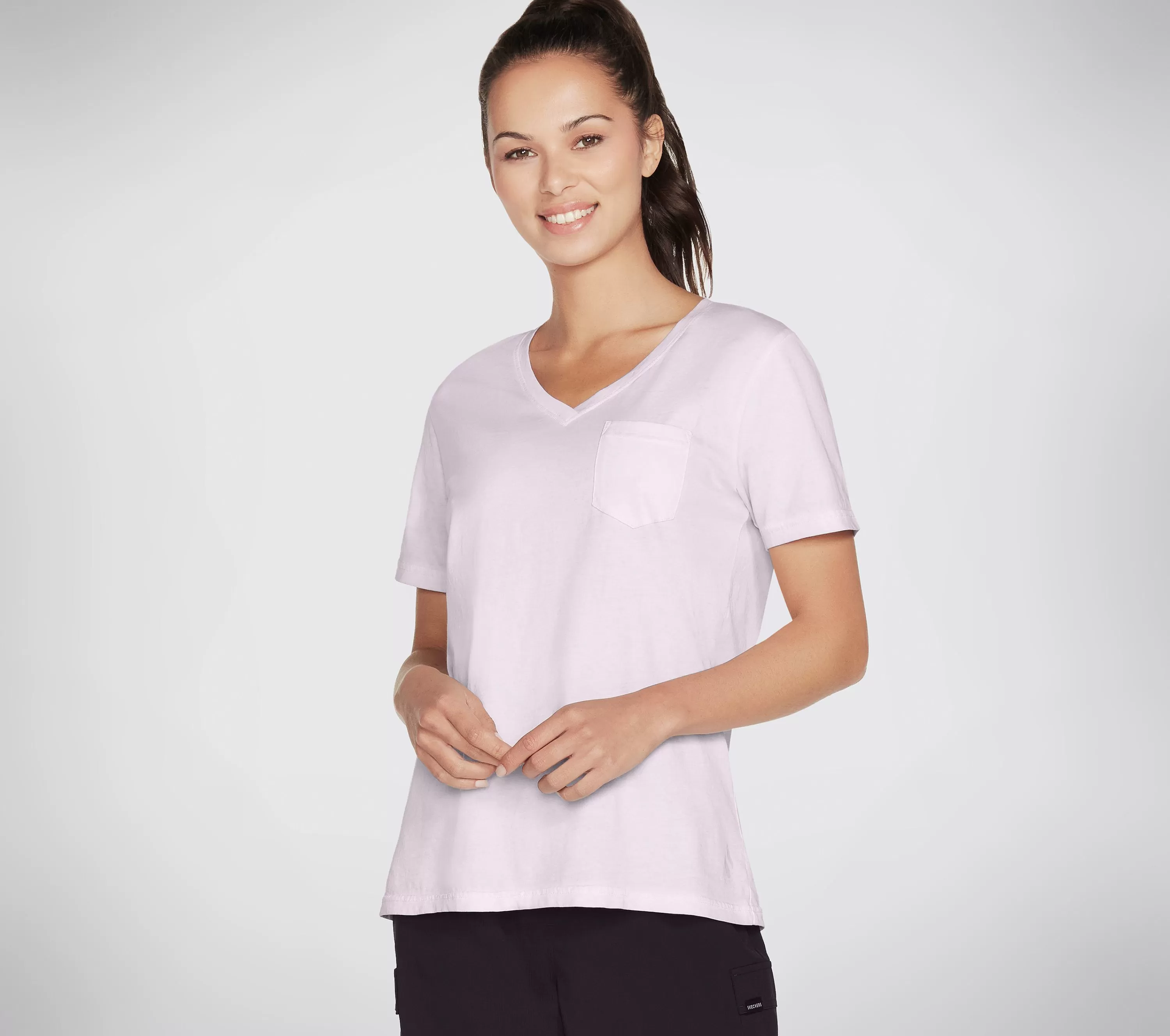 Diamond Wash Hatha V-Neck Pocket Tee-SKECHERS Fashion